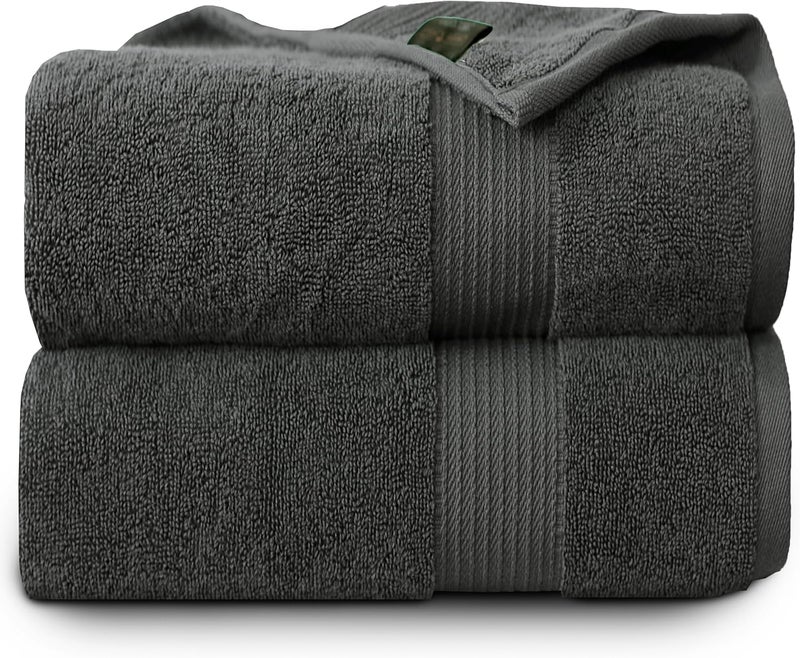 Siesta Zen Premium 100% Egyptian Cotton Bath Towels (Pack of 2) - 70x140cm, Super Soft & Absorbent, 600 GSM, Quick Dry, Fade Resistant - Grey - Image 1